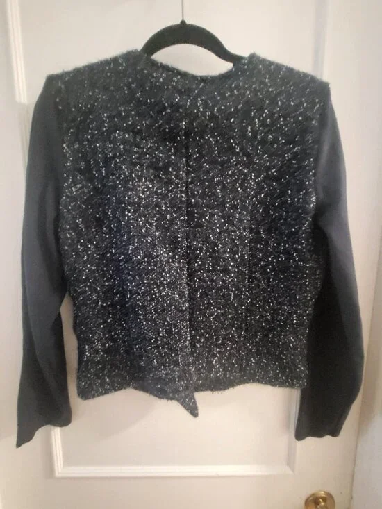 Tristan Mixed Media Tweed Moto Jacket - Black/Gray - Size M - Picture 4 of 6